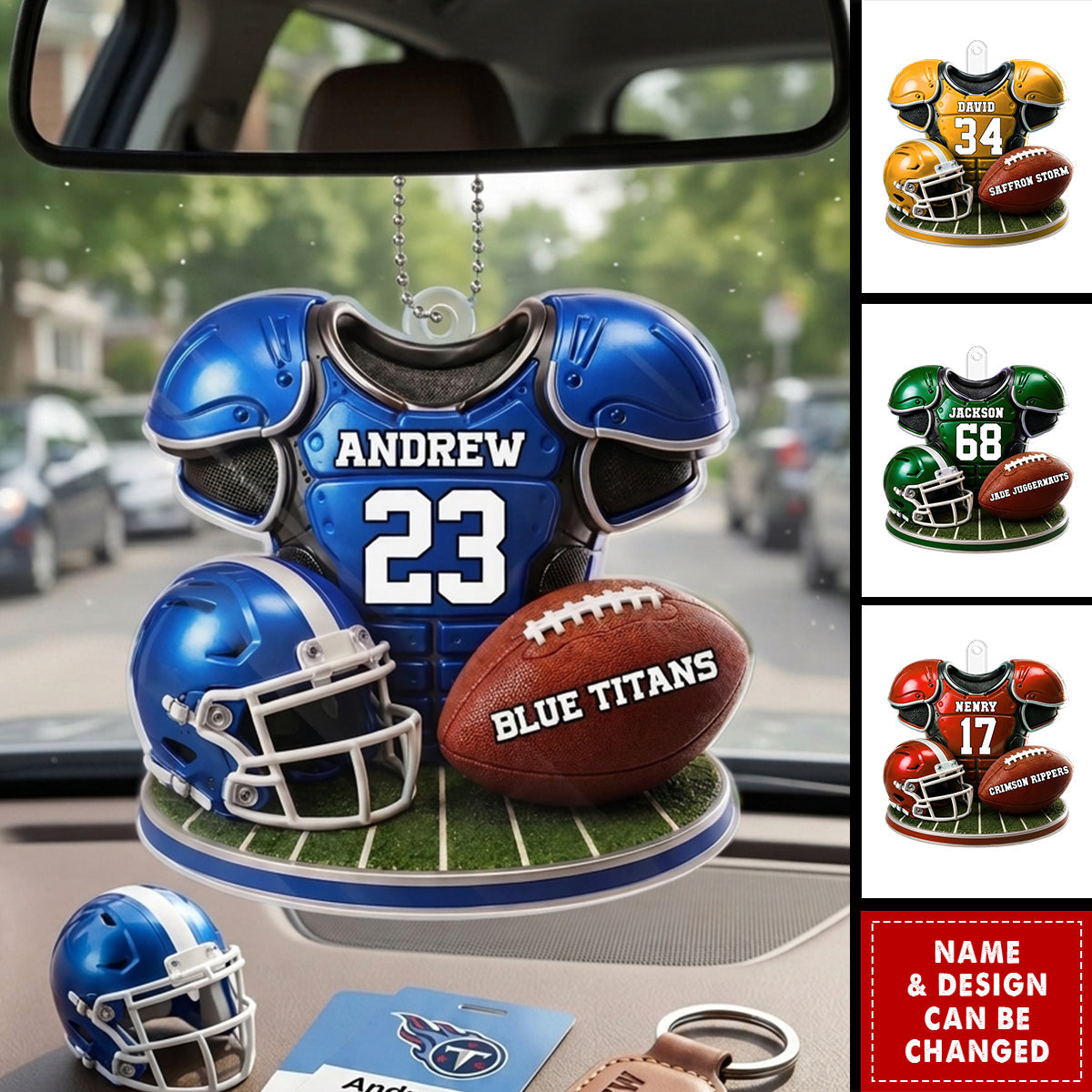 Custom America Football Acrylic Car Ornament - Personalized Birthday Gifts For America Football Lovers, Sports Fans, Sports Lovers - Game Day All Day