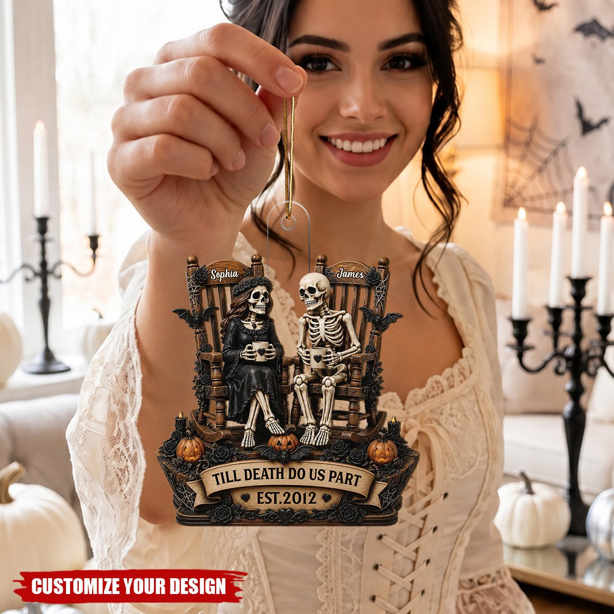 Till Death Do Us Part Skeleton Couple  Personalized Acrylic Ornament - Halloween Decor For Couple