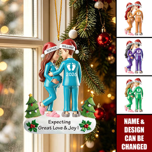 Expecting Great Love And Joy Personalized Baby on the Way Couple Christmas Ornament, Effect Christmas Ornament