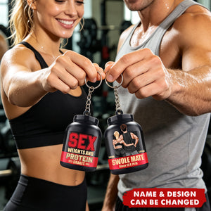 Sex, Weights And Protein Shakes Personalized Gym Couple Keychain Gift For Couple