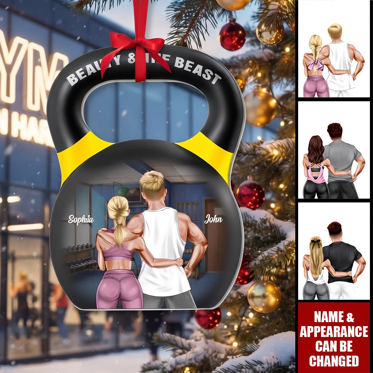 Beauty And The Beast, Personalized Workout Couple Acrylic Custom Shape Ornament, Christmas Gift