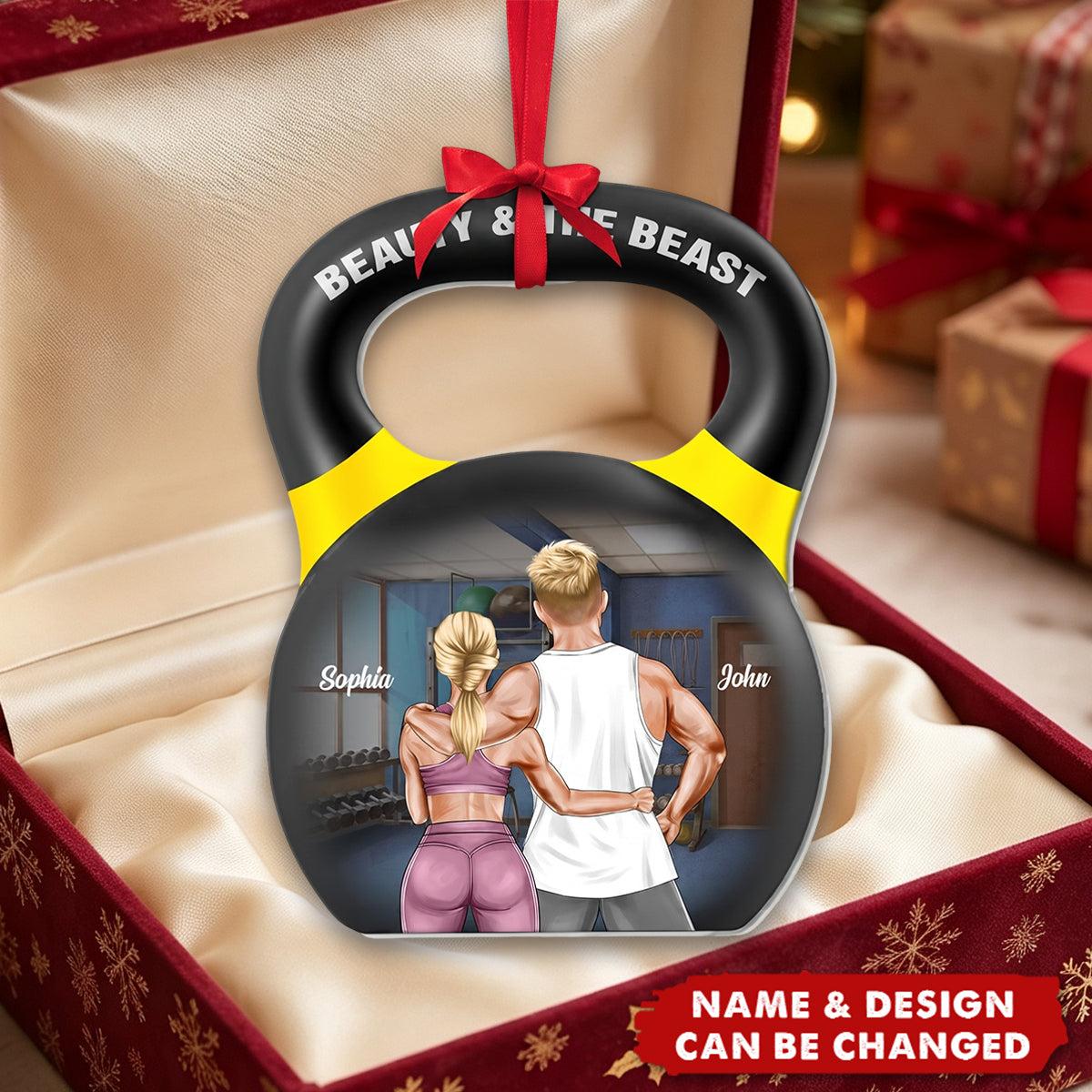 Beauty And The Beast, Personalized Workout Couple Acrylic Custom Shape Ornament, Christmas Gift