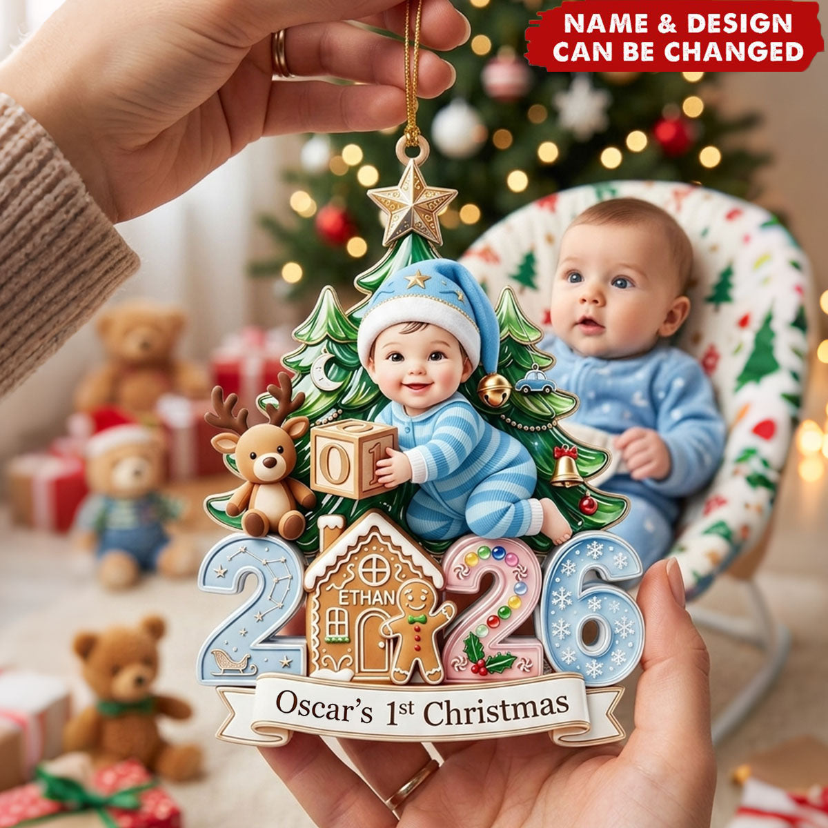Baby Boy First Christmas Ornament, 2026 Newborn Keepsake, Personalized Baby Gift