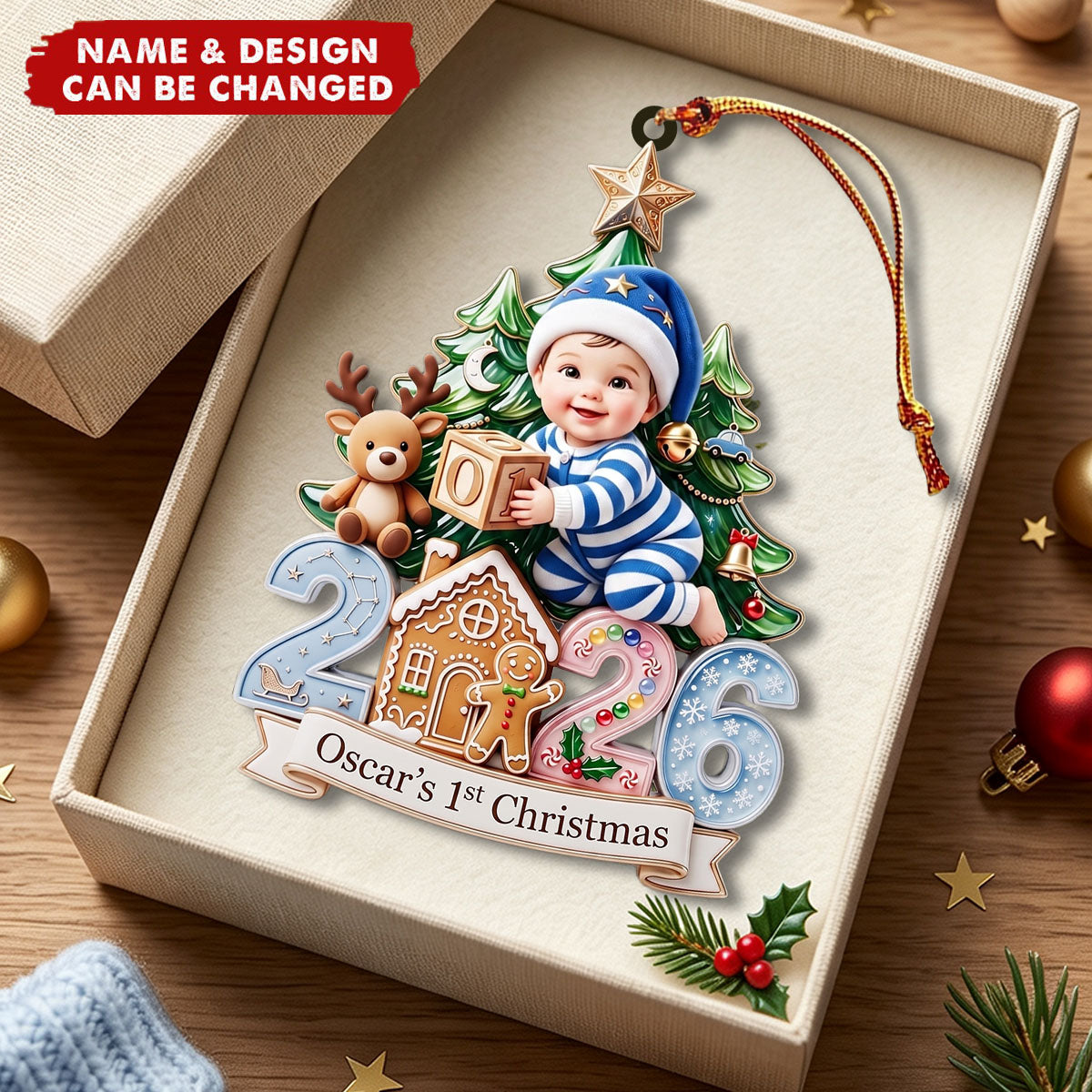 Baby Boy First Christmas Ornament, 2026 Newborn Keepsake, Personalized Baby Gift