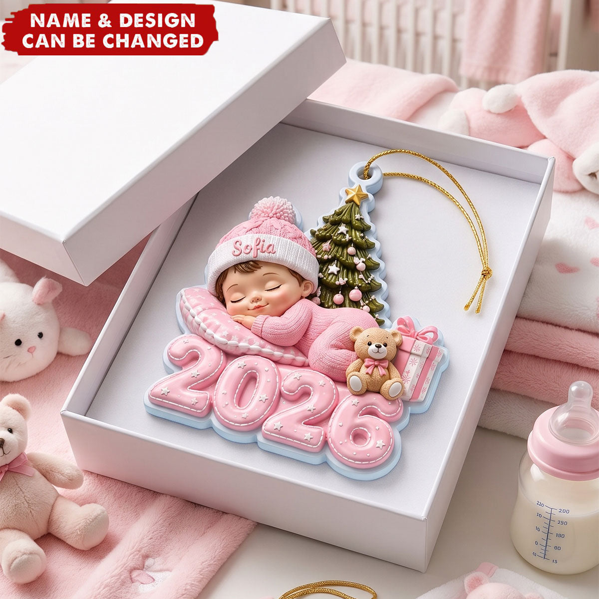 Baby’s First Christmas Ornament 2026, Personalized Name Newborn Keepsake Gift, Christmas Tree Decor