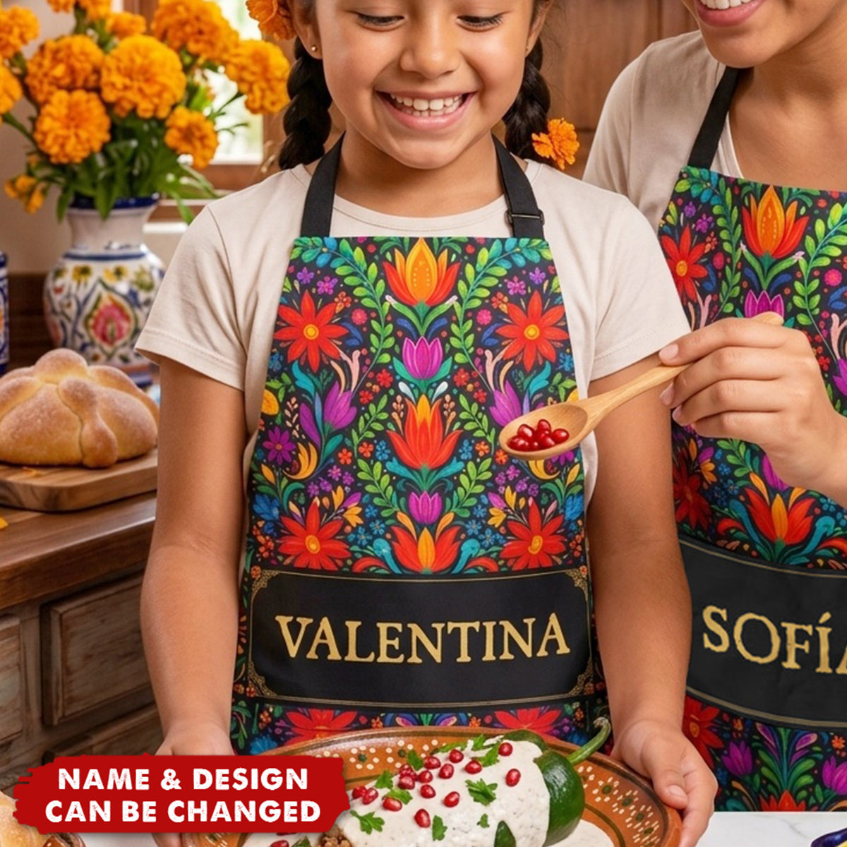 Mexican Cinco De Mayo Floral Fiesta Dia De Los Muertos - Personalized Apron