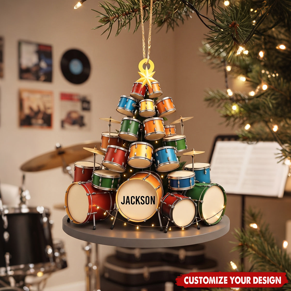 Custom Drum Ornament, Personalized Drum Xmas Ornament, Xmas Gifts For Drummer