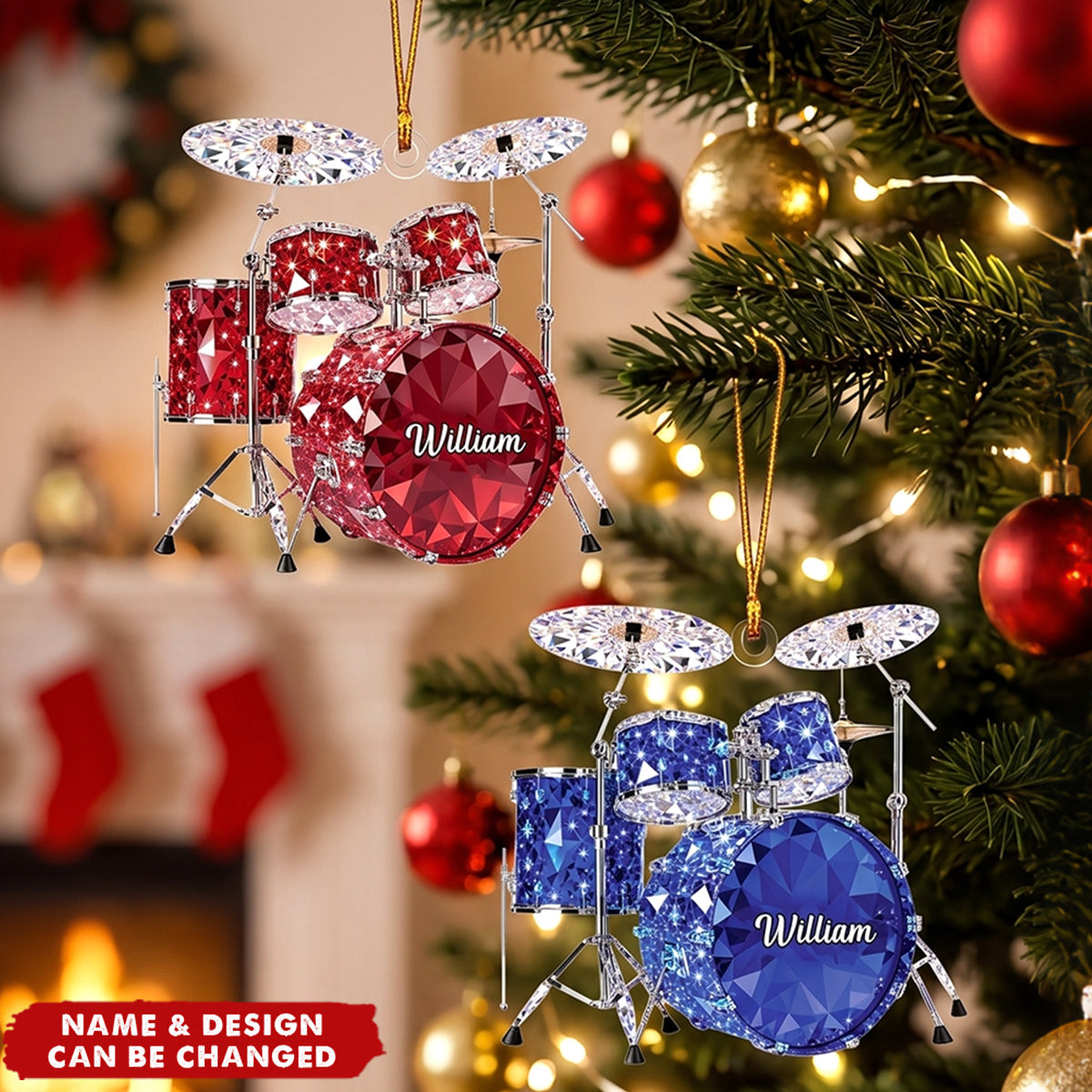 Personalized Drum Set Christmas Ornament, Custom Name Drummer Ornament