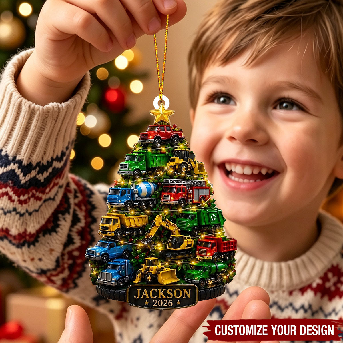 Custom Truck Kid Ornament, Custom Name Kids Ornament,Truck Kids Christmas Tree Ornament