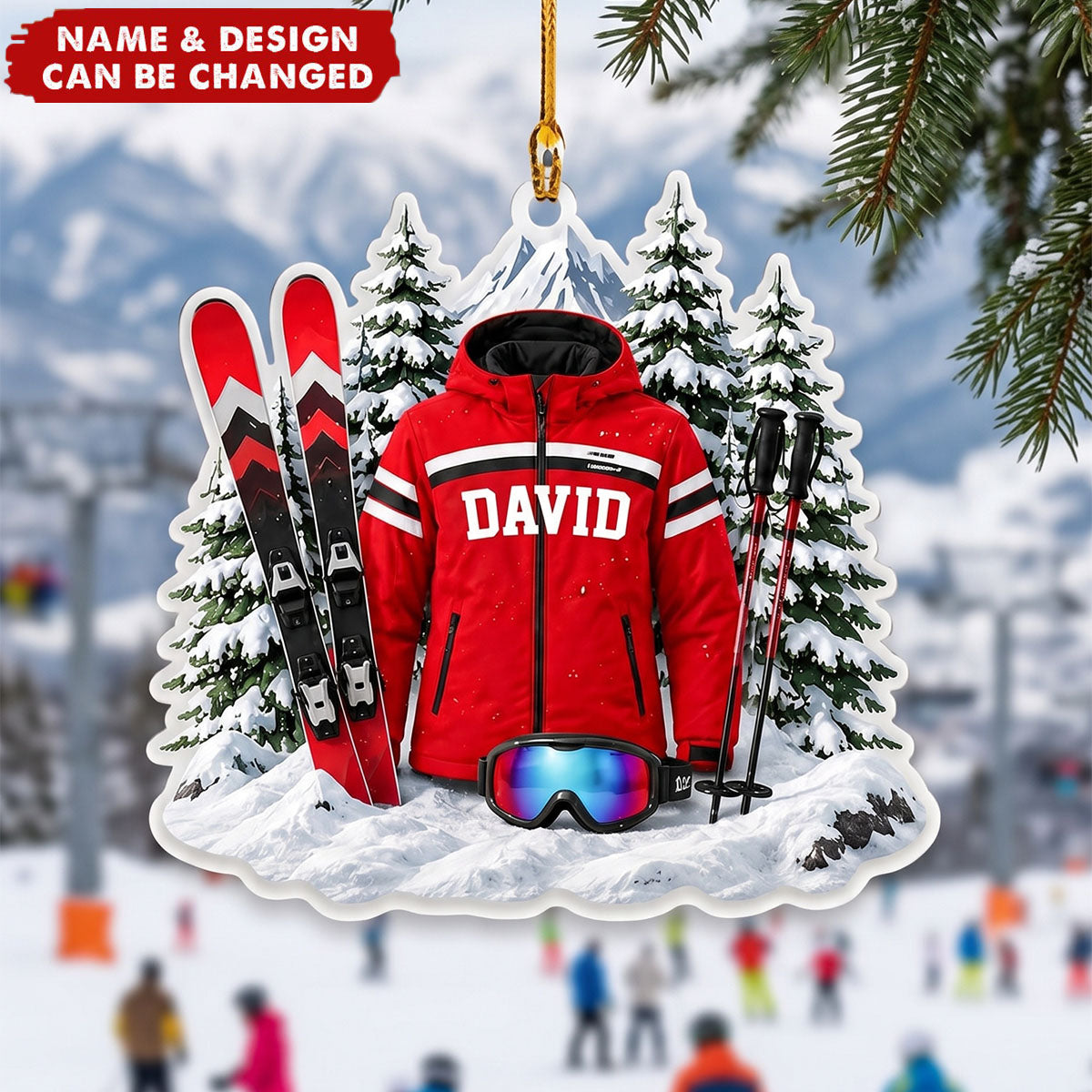 Personalized Skiing Christmas Ornament, Custom Ski Gear Acrylic Ornament