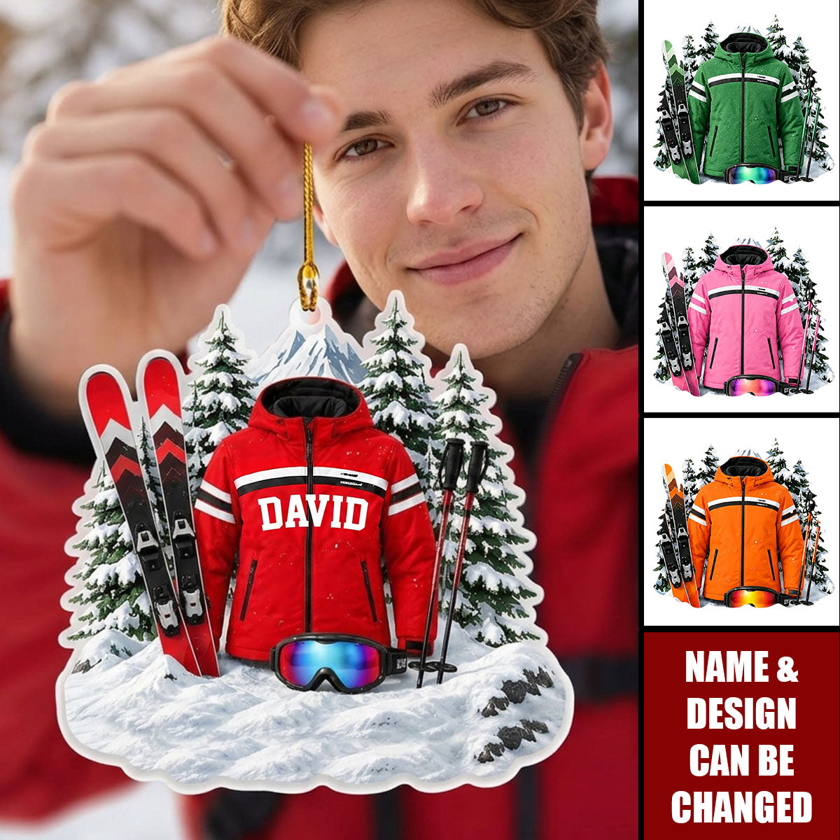 Personalized Skiing Christmas Ornament, Custom Ski Gear Acrylic Ornament