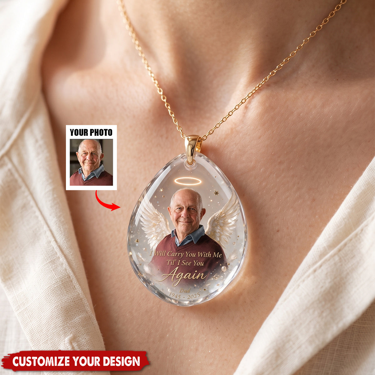 I Will Carry You With Me Till I See You Again - Personalized Memorial Shaped Acrylic Pendant Necklace