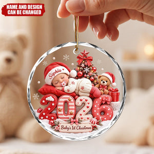 Personalized Baby's First Christmas Glass Ornament, Custom Baby Name 2026 Ornament