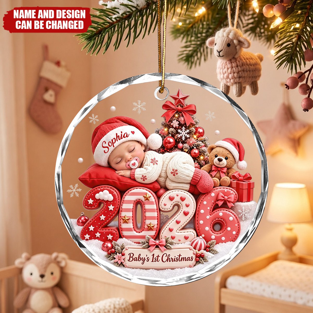 Personalized Baby's First Christmas Glass Ornament, Custom Baby Name 2026 Ornament