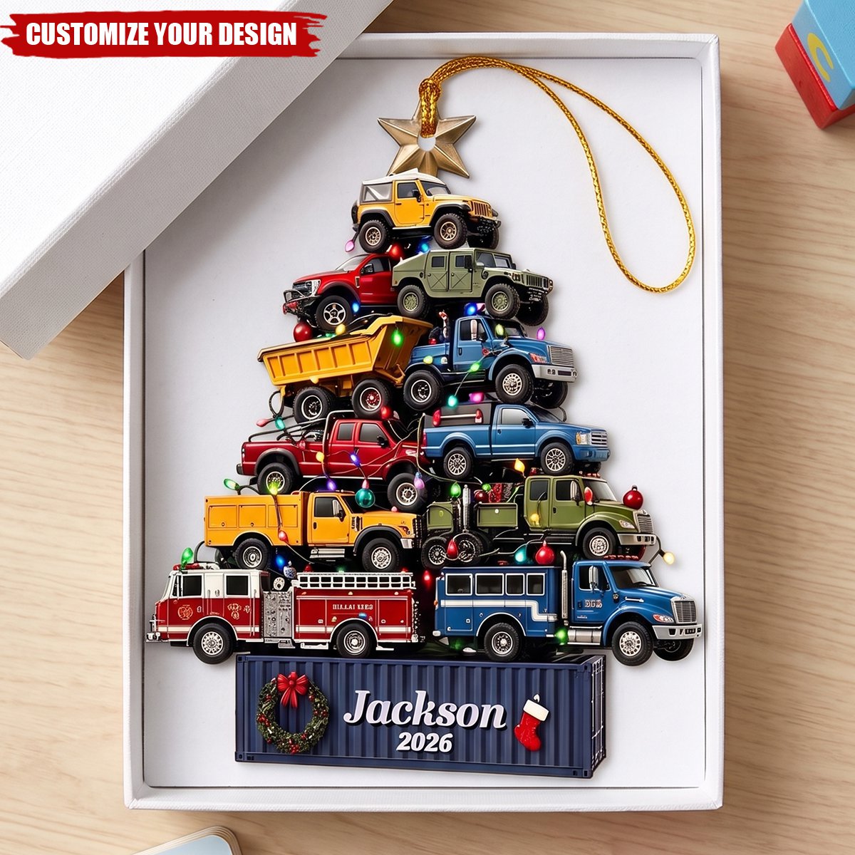 Personalized Truck Christmas Tree Ornament: Custom Name Driver Holiday Xmas Decor