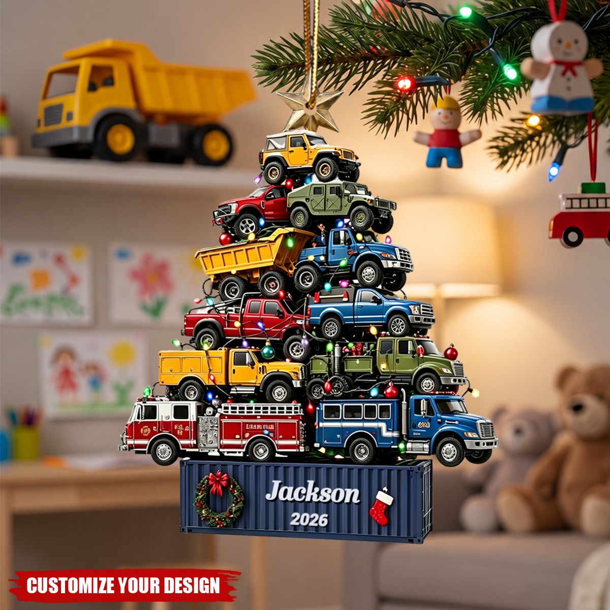Personalized Truck Christmas Tree Ornament: Custom Name Driver Holiday Xmas Decor
