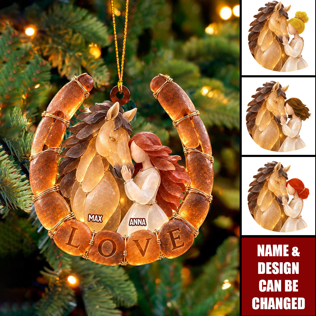 Attuned Horse Girl Sea Glass Effect Ornament, Personalized Gifts For Horse Lovers