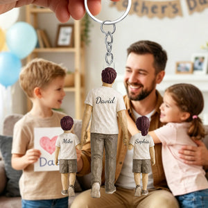 Sentimental Rustic Dad And Kids Walking - Personalized Acrylic Keychain- Heartfelt Father's Day Gift For Dad, Husband