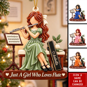 Personalized Flute Acrylic Ornament, Custom Flutist Girl Gift