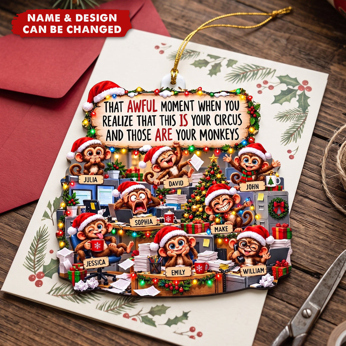Funny Coworker Bulk Gifts - Monkey Circus, Gag Gifts For Team - Personalized Ornament