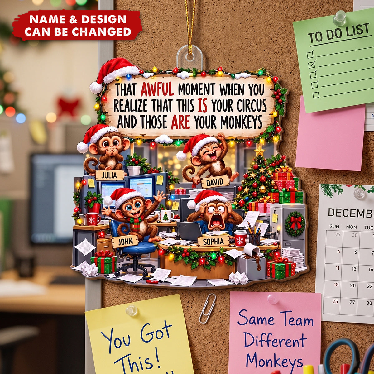 Funny Coworker Bulk Gifts - Monkey Circus, Gag Gifts For Team - Personalized Ornament
