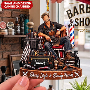 Personalized Barber Christmas Ornament, Custom Name Male Hairstylist Gift