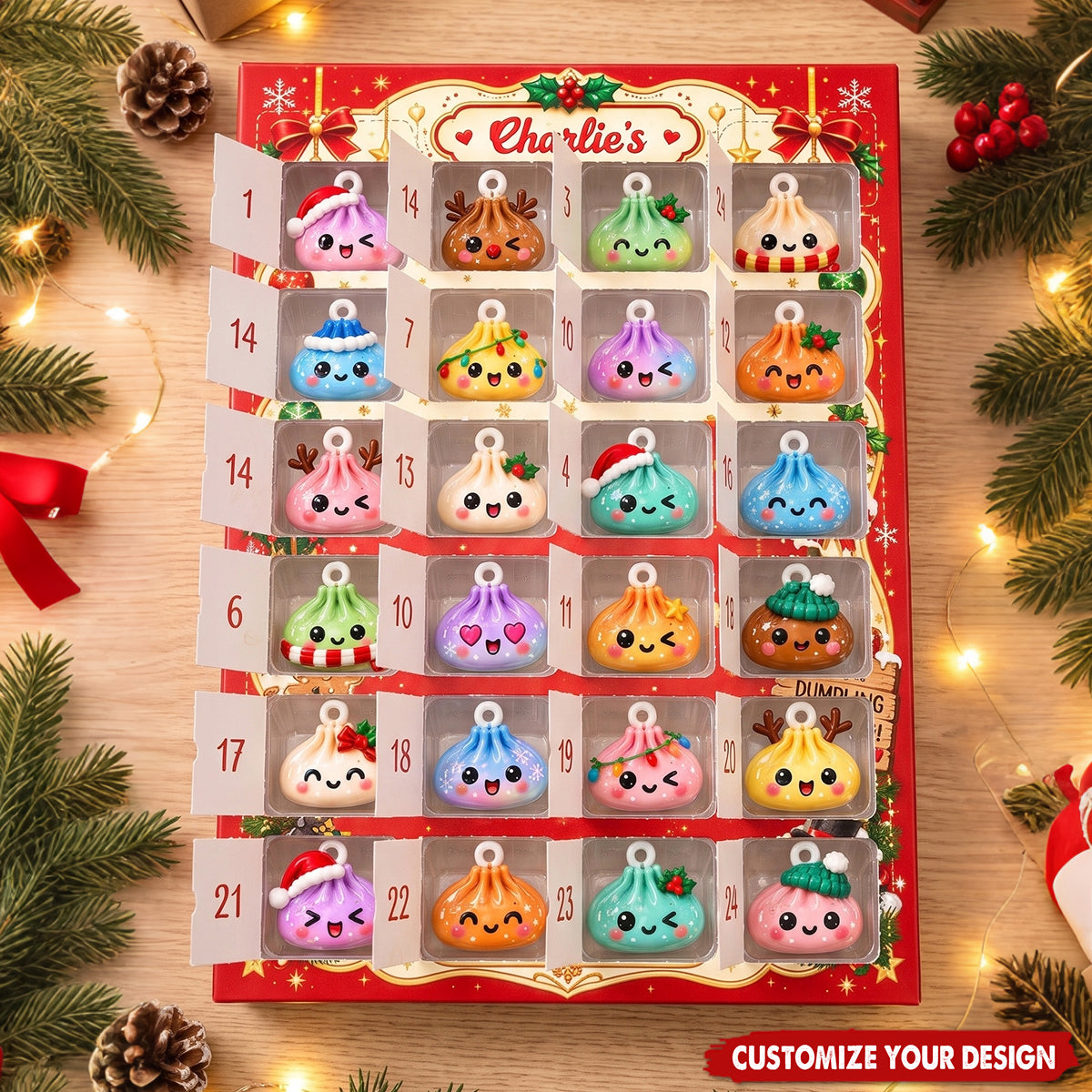 Personalized Dumpling Advent Calendar 2026, 24 Mini Christmas Countdown ornaments
