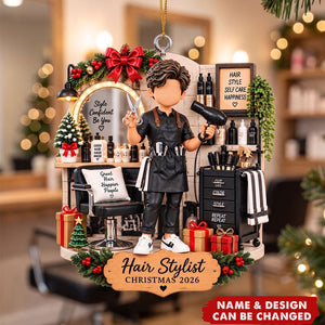 Hair Stylist Christmas Ornament, Personalized Hairdresser Gift, Salon Owner Tree Decor