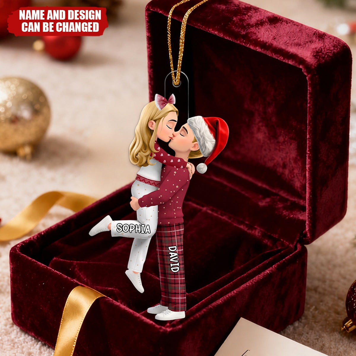 Christmas Decor Featuring a Kissing Couple – Personalized Ornament