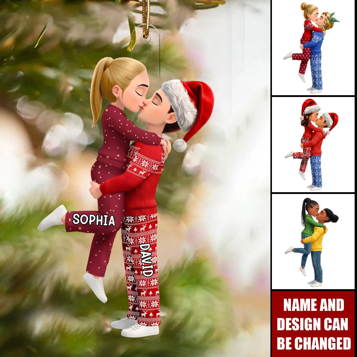 Christmas Decor Featuring a Kissing Couple – Personalized Ornament