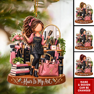 Custom Christmas Ornament Hairstylist Decor, Hair Is My Art Hairdresser Barber Tools