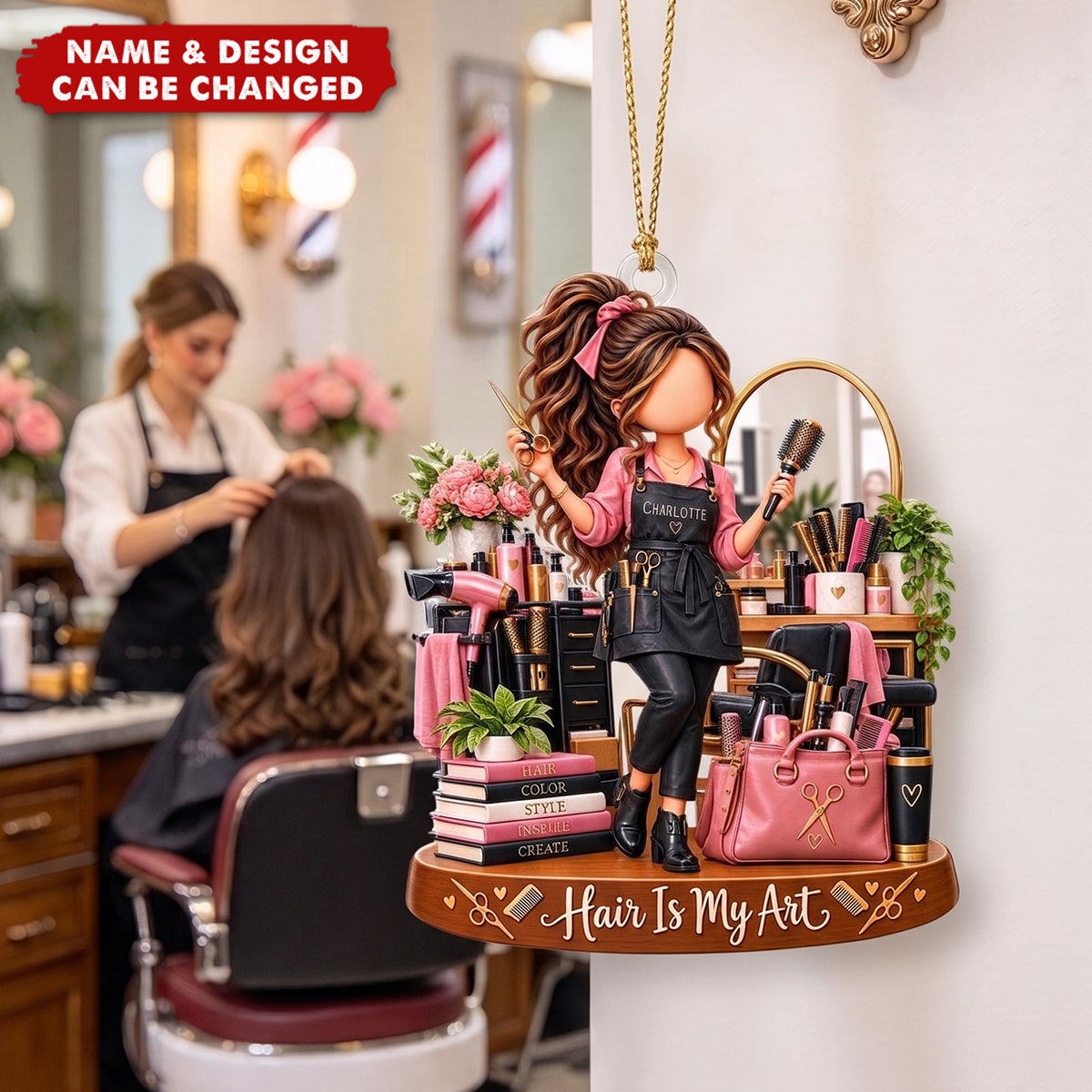 Custom Christmas Ornament Hairstylist Decor, Hair Is My Art Hairdresser Barber Tools