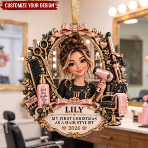 First Christmas As A Hair Stylist Ornament, Personalized Hairstylist Gift