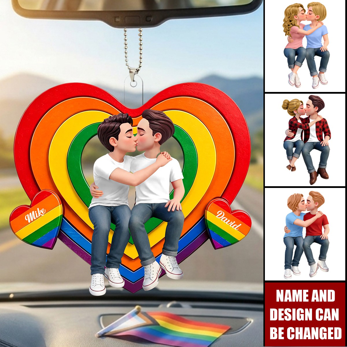 Together With Pride LGBT+ Couple - Personalized Car Ornament - Gift For Couple, Happy Pride Month