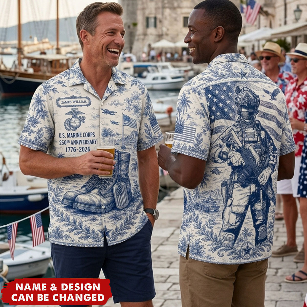 Veteran Celebrate America 250th Anniversary Toile De Jouy Hawaiian Shirt - Personalized Gifts For Veterans