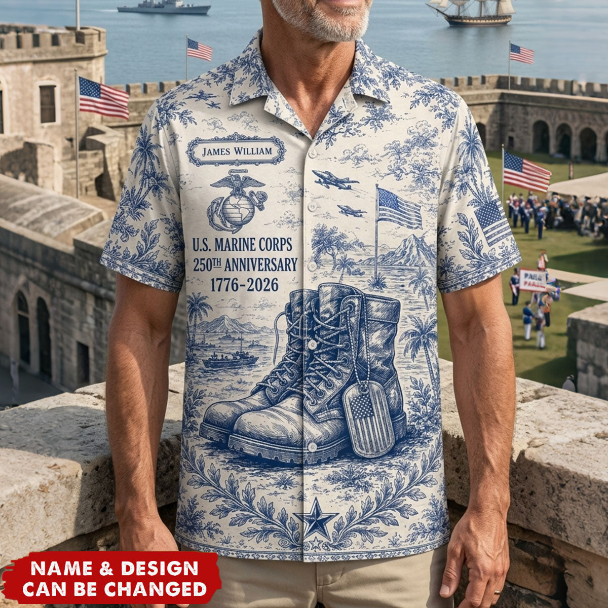 Veteran Celebrate America 250th Anniversary Toile De Jouy Hawaiian Shirt - Personalized Gifts For Veterans