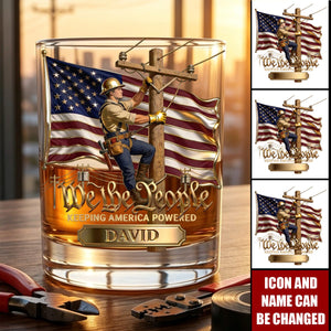 Keeping America Powered Whiskey Glass - Personalized Gifts For Lineman