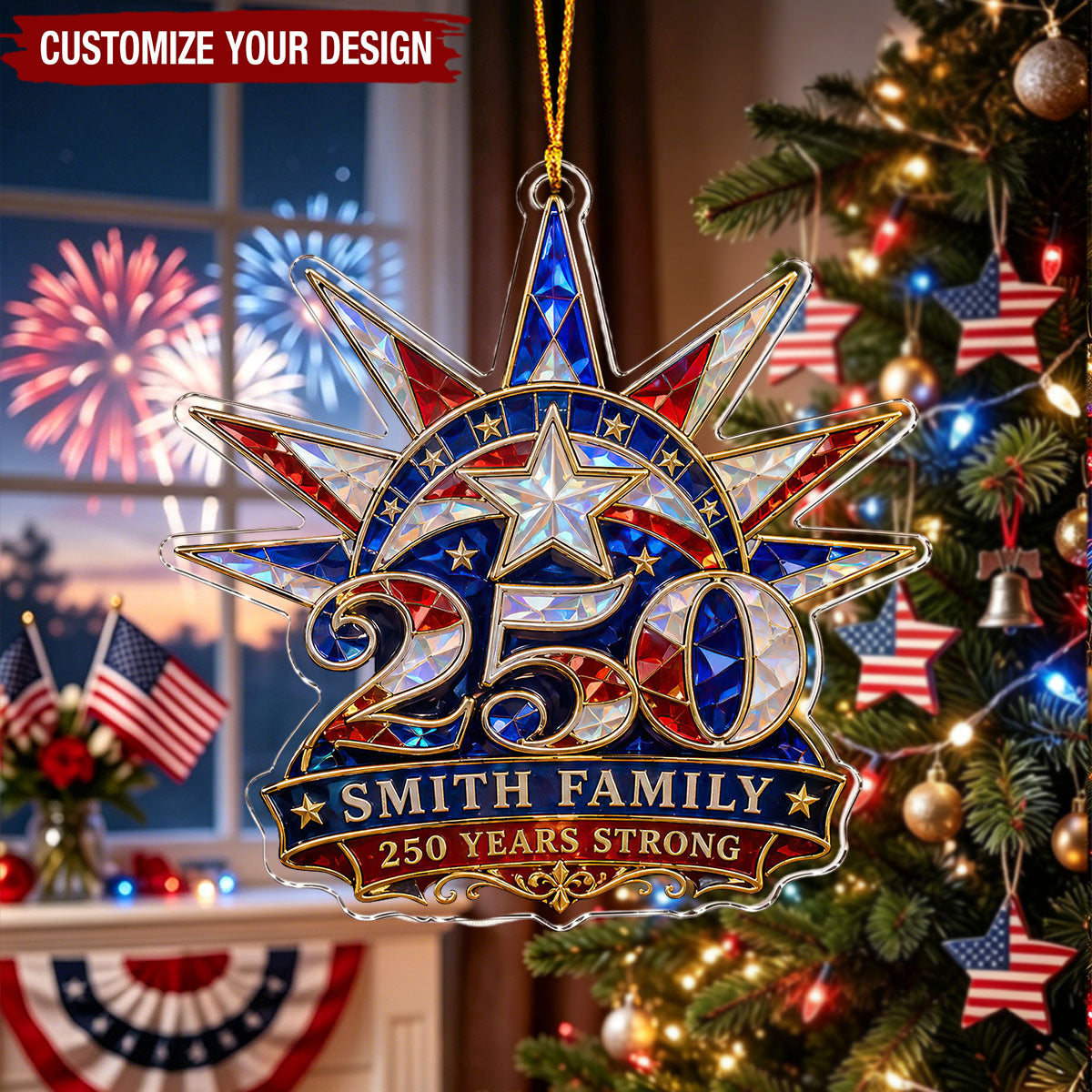 Custom Star Shape Acrylic Ornament, 250 Years Strong Hologram Ornament