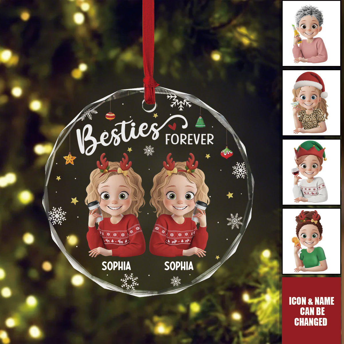 Custom Circle Glass Ornament - Personalized Christmas Best Friend Birthday Gifts For Women, Besties, Sisters, BFF - Friendship Is The Gift That Lasts