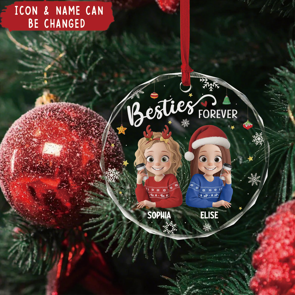 Custom Circle Glass Ornament - Personalized Christmas Best Friend Birthday Gifts For Women, Besties, Sisters, BFF - Friendship Is The Gift That Lasts