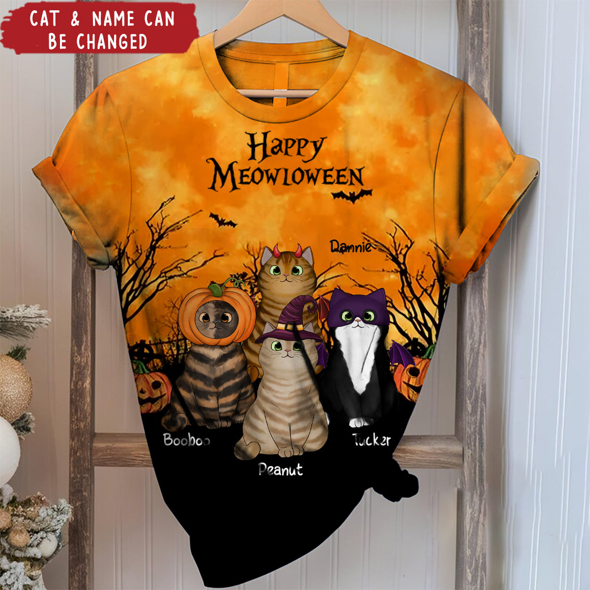 Cat Mom Halloween Moon Light Bat Tree Personalized Shirt, Purrfect Costume for Cat Lover