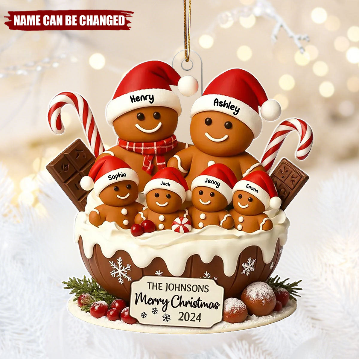 Gingerbread Family Holiday Delight Personalized Acrylic Ornament, Christmas Tree Decor, Family Ornament