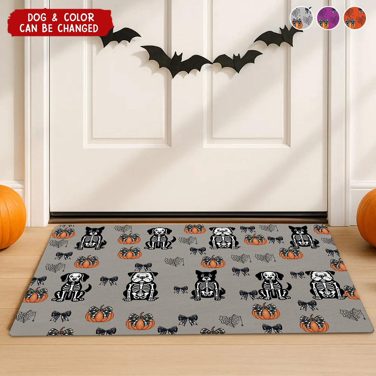 Halloween Pet Pumpkins Spiderwebs Coquette Bows Pattern - Personalized Runner Rug