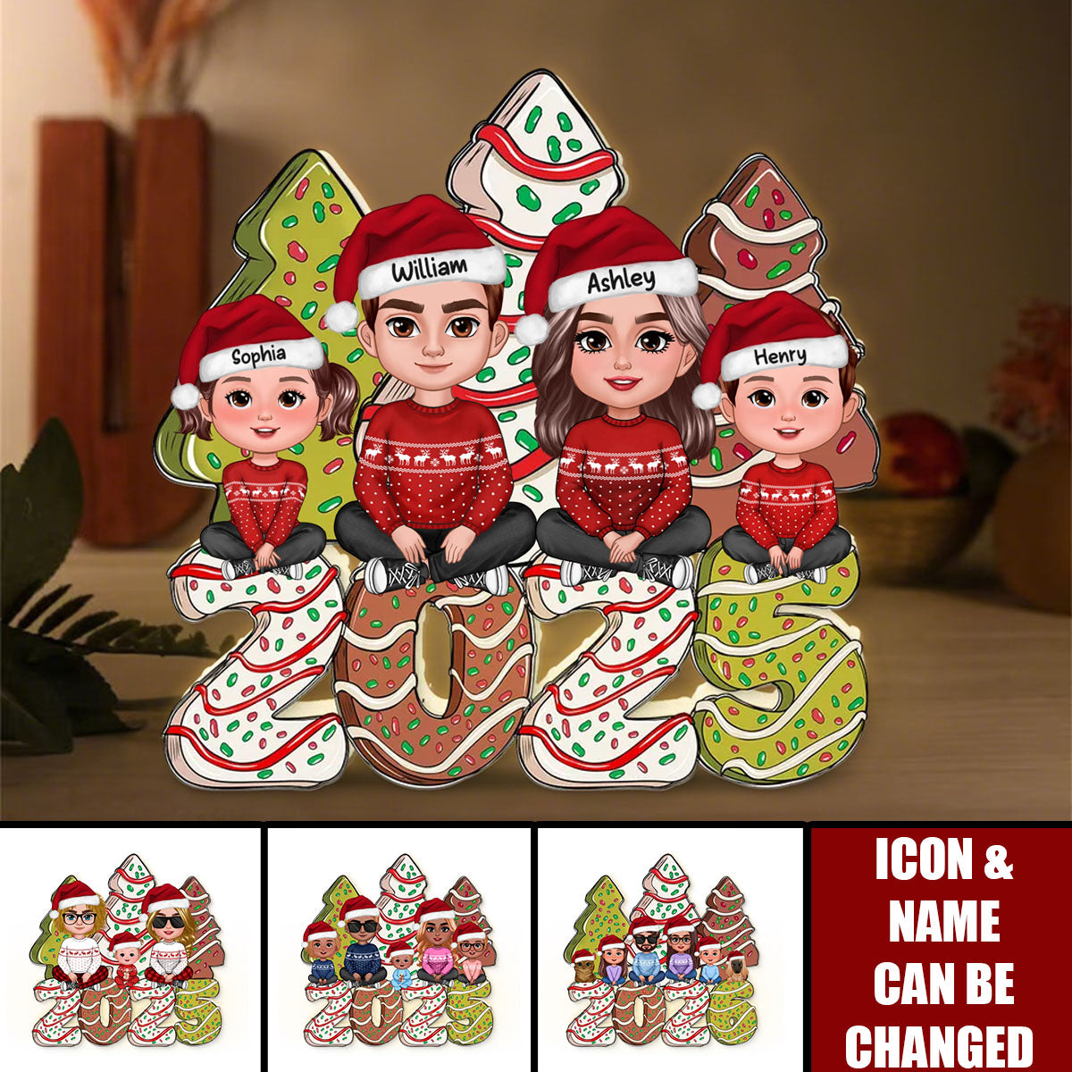 Christmas Tree Cake Family Personalized LED Light Box