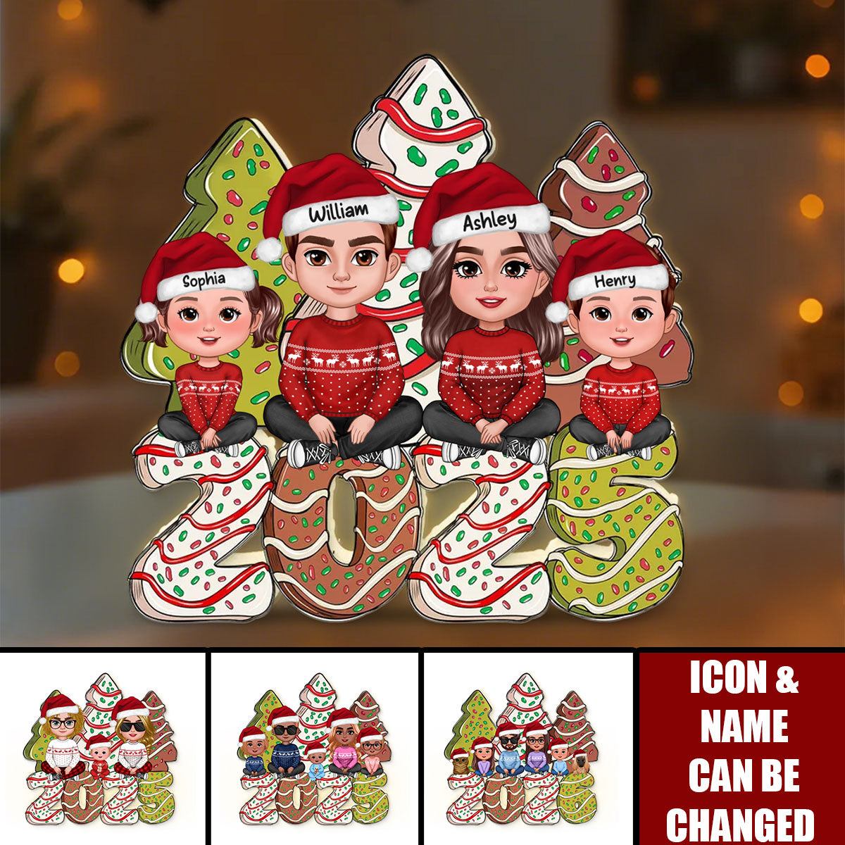 Christmas Tree Cake Family Personalized LED Light Box