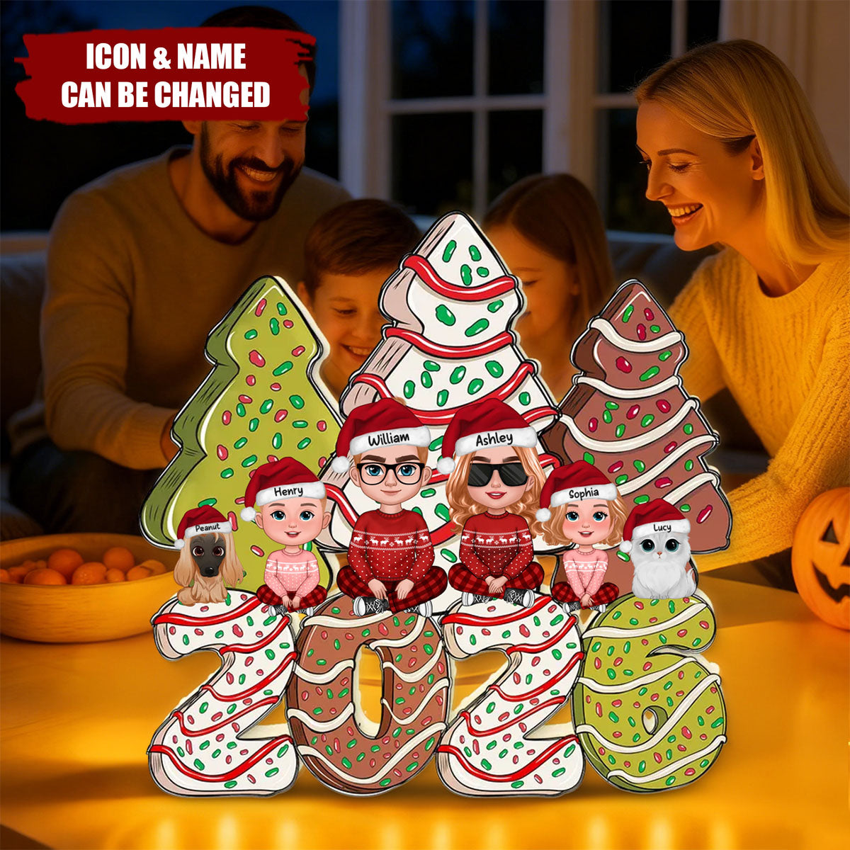Christmas Tree Cake Family Personalized LED Light Box