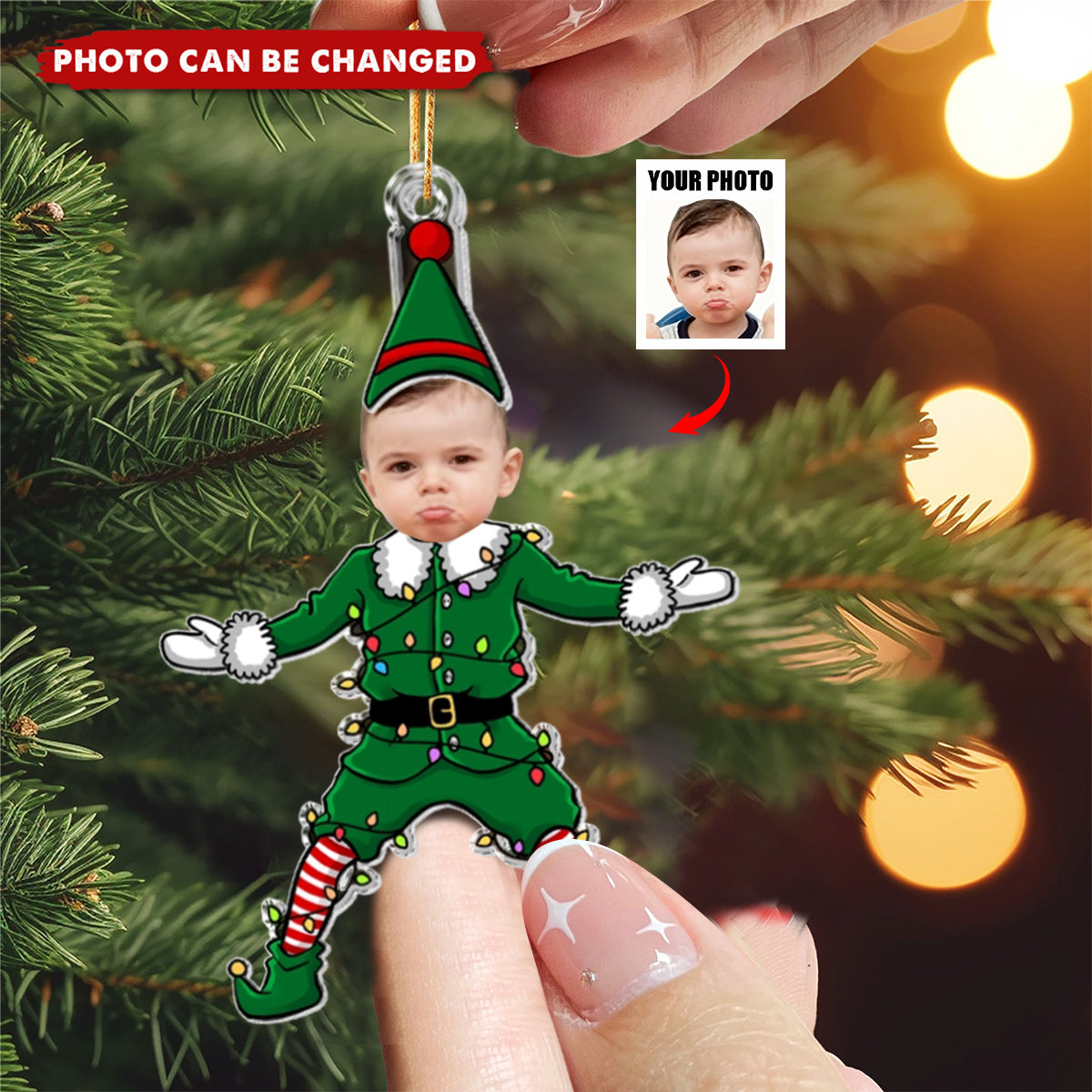 Funny Elf Family Custom Face - Personalized Acrylic Photo Ornament