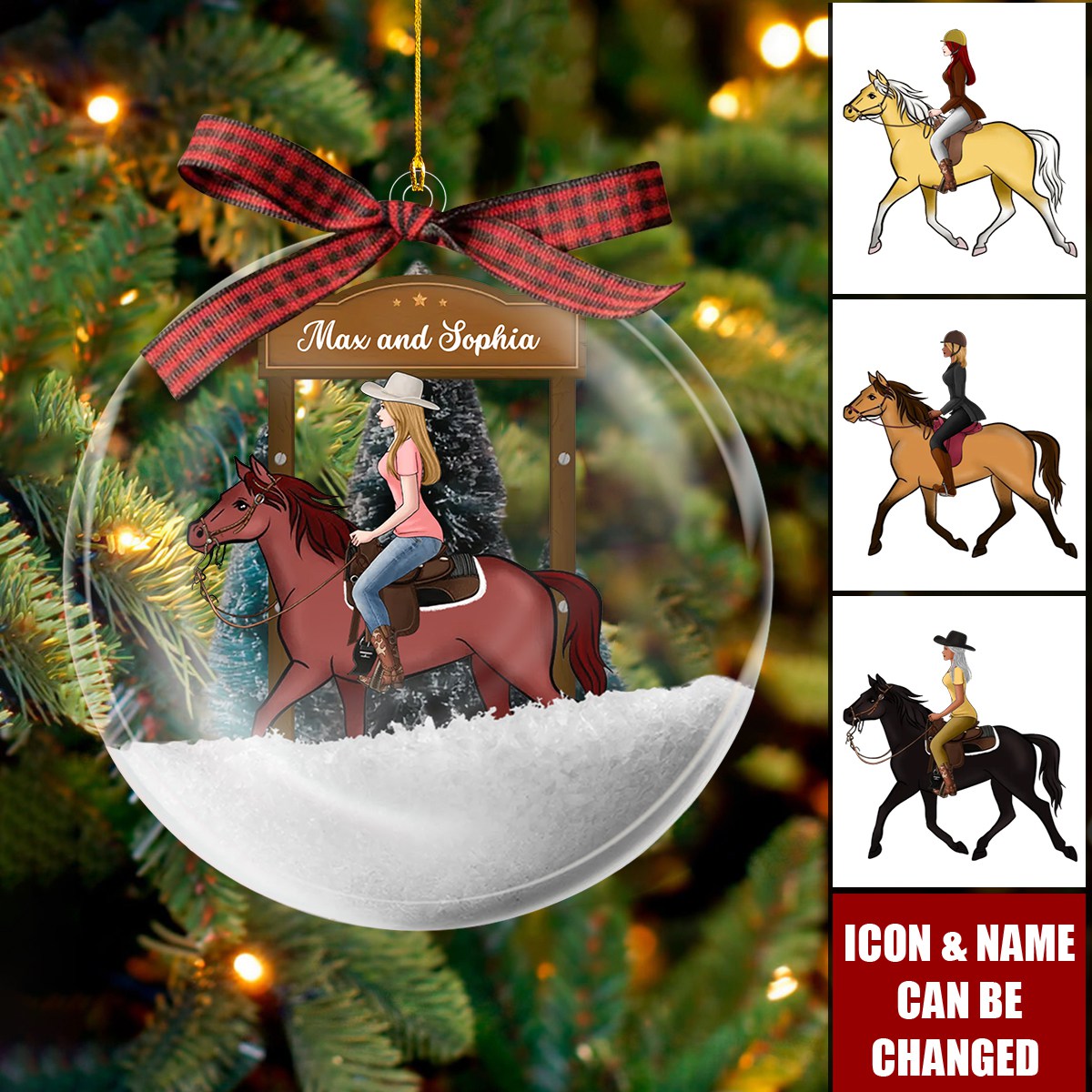 Girl Riding Horse In Snow - Personalized Snow Globe Ornament - Christmas Gift For Horse Lover