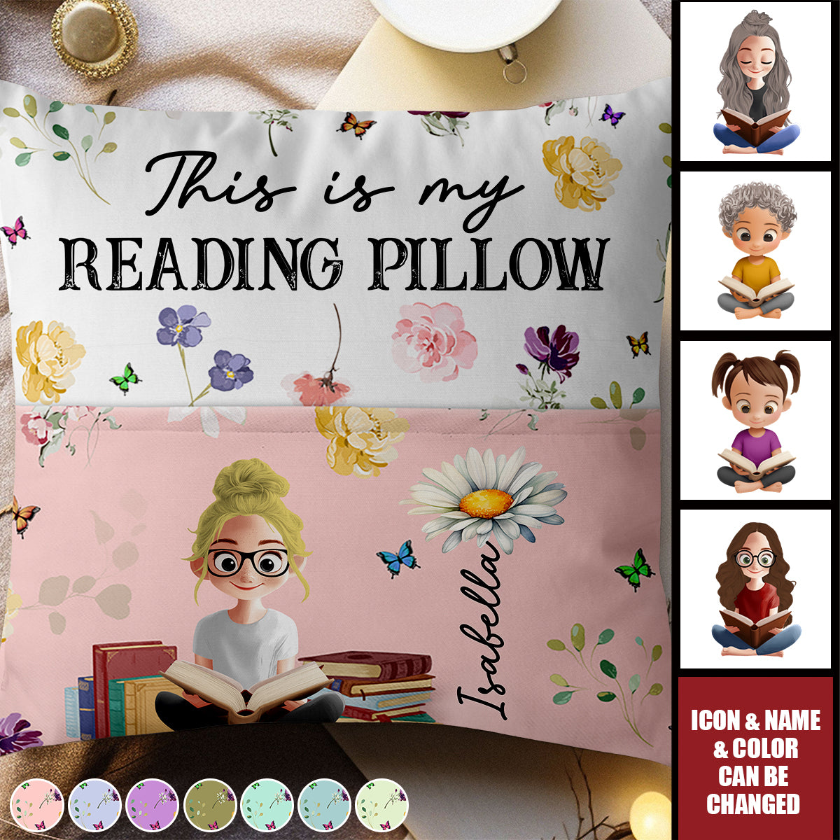 Birth Flower Book Lovers - Personalized Pocket Pillow