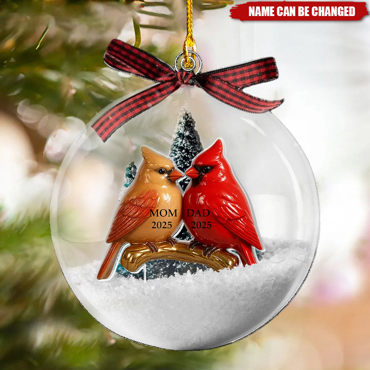 Vintage Nostalgic Cardinals Memorial Dad Mom Christmas - Personalized Snow Globe Ornament